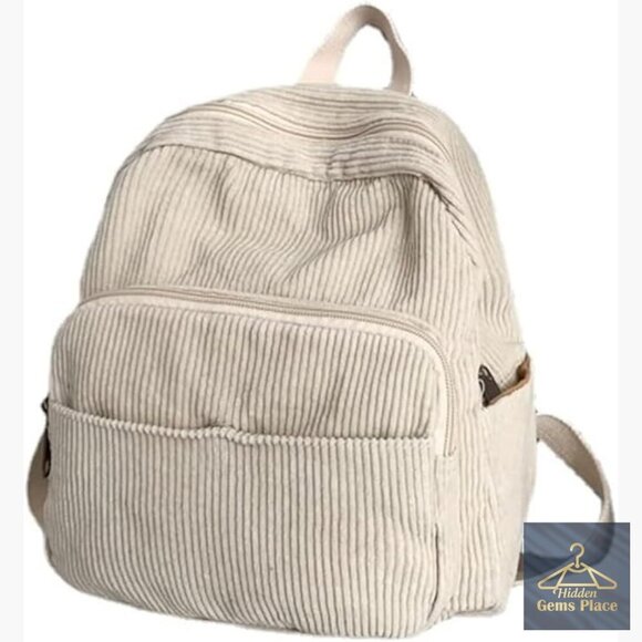 Mini Corduroy Backpack Purse for Women Travel Daypack with Multiple Pockets main image 5
